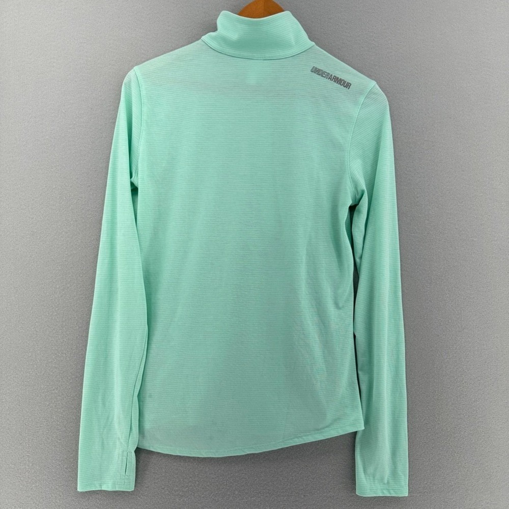 Under Armour HeatGear Run Quarter Zip Pullover Mint Green Striped SZ M Thumbhole - Picture 3 of 8
